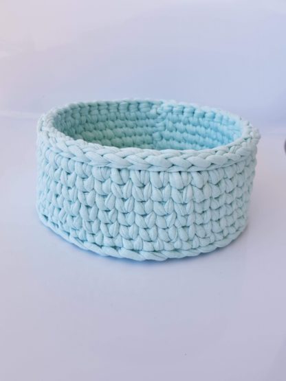 Panier artisanal rond, bleu clair