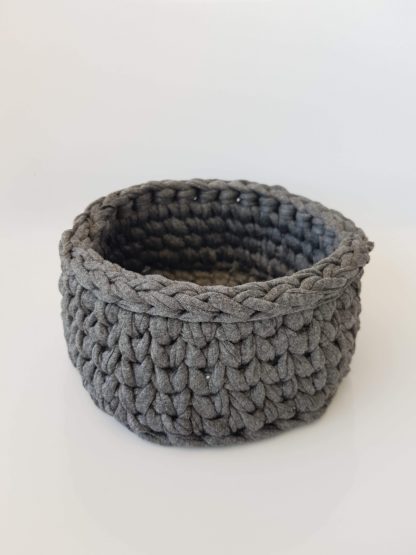 Panier artisanal rond, gris foncé