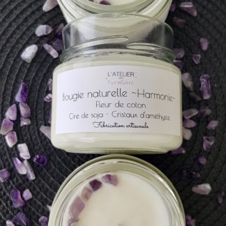 Bougie naturelle ~Harmonie~ - Fleur de coton & cristaux d'améthyste