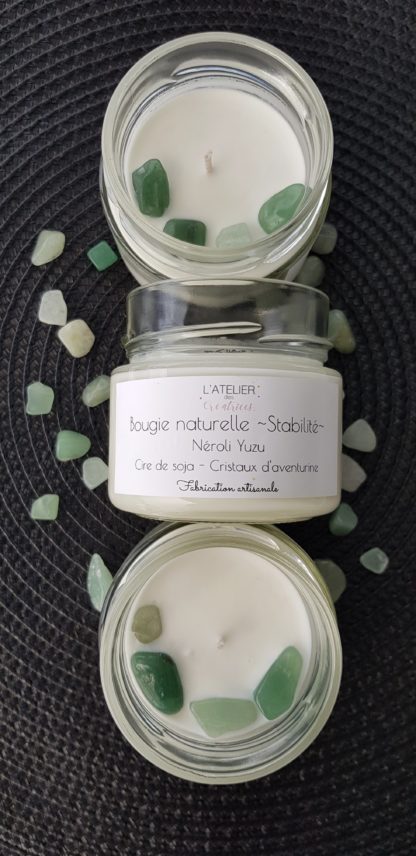 Bougie cire de soja naturelle ~Stabilité ~ - Néroli Yuzu & Cristaux d'aventurine