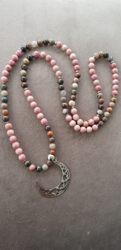 Mâlâ Bois fossilisé et Rhodonite rose