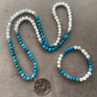 Mâlâ en Apatite Bleue et Howlite (bracelet non compris)