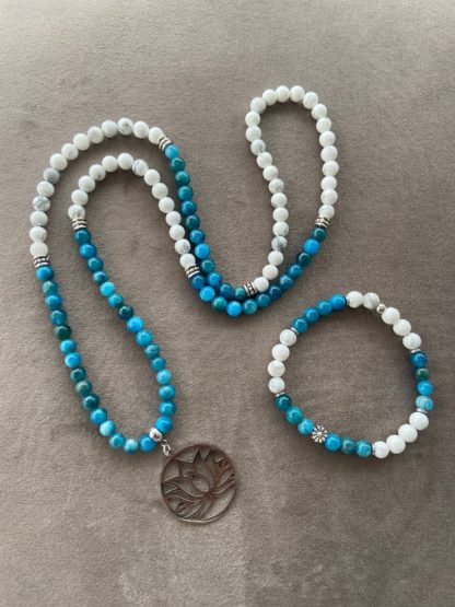 Mâlâ en Apatite Bleue et Howlite (bracelet non compris)