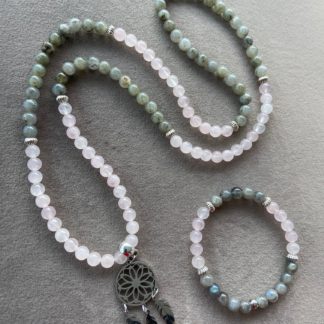 Mâlâ en Labradorite et Quartz Rose (bracelet non compris)