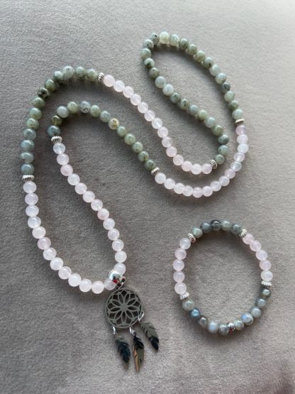 Mâlâ en Labradorite et Quartz Rose (bracelet non compris)