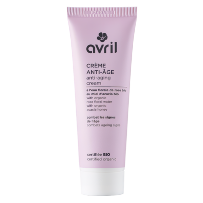 Crème visage anti-âge à l'eau florale de rose bio et au miel d'acacia bio (tous types de peaux). Texture onctueuse, non grasse et non collante, délicat et floral.