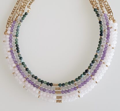 Collier en Labradorite (gris translucide avec reflets)